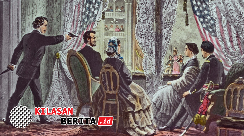 Ilustrasi penembakan Abraham Lincoln oleh John Wilkes Booth di Ford's Theatre